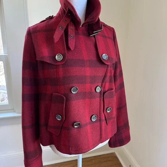 Burberry Brit Red Plaid Wool Jacket size 6 - Picture 5 of 12